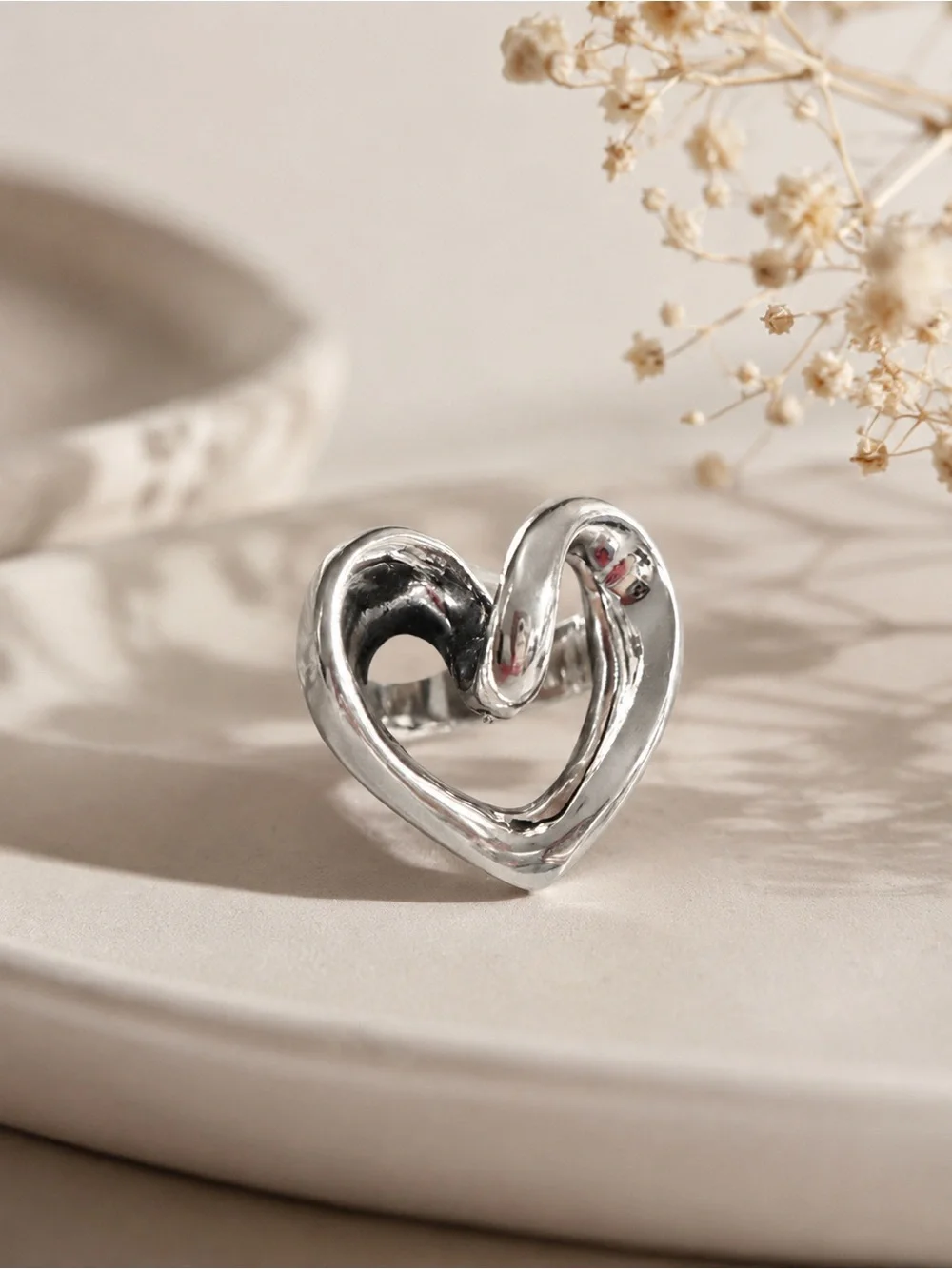 Sterling Silver Open Heart Statement Ring - Silver